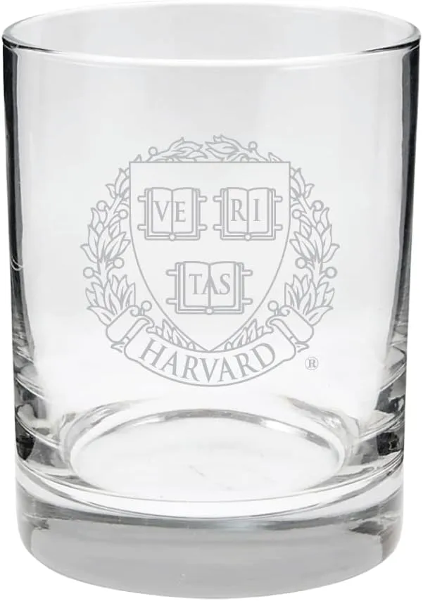 Harvard University 2-Sided Satin Finish Rock or Whiskey Glasses Set of 2