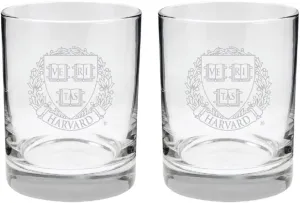 Harvard University 2-Sided Satin Finish Rock or Whiskey Glasses Set of 2