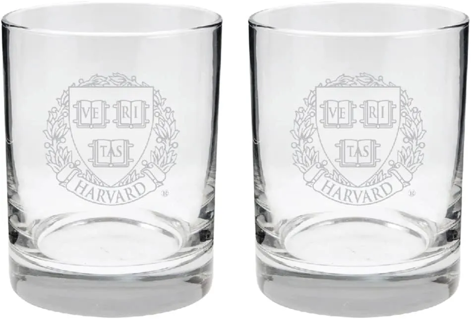 Harvard University 2-Sided Satin Finish Rock or Whiskey Glasses Set of 2