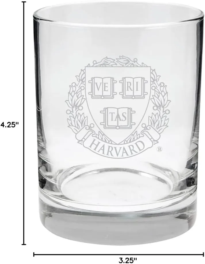 Harvard University 2-Sided Satin Finish Rock or Whiskey Glasses Set of 2