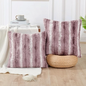 Home Soft Things Serenta Faux Fur 2 Piece Pillow Shell Set, 20" x 20", Brushed Stripe - Dusky Orchid