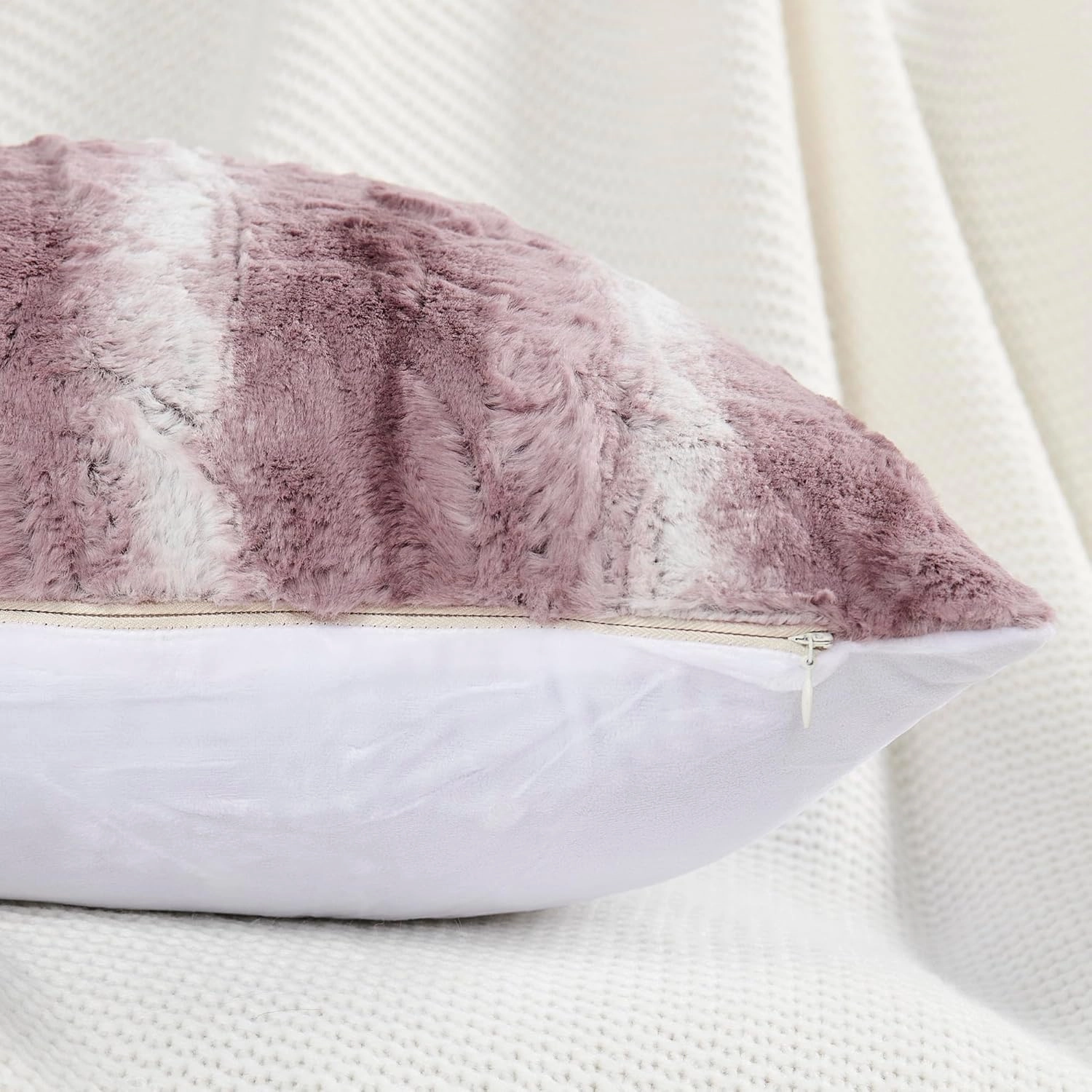 Home Soft Things Serenta Faux Fur 2 Piece Pillow Shell Set, 20" x 20", Brushed Stripe - Dusky Orchid