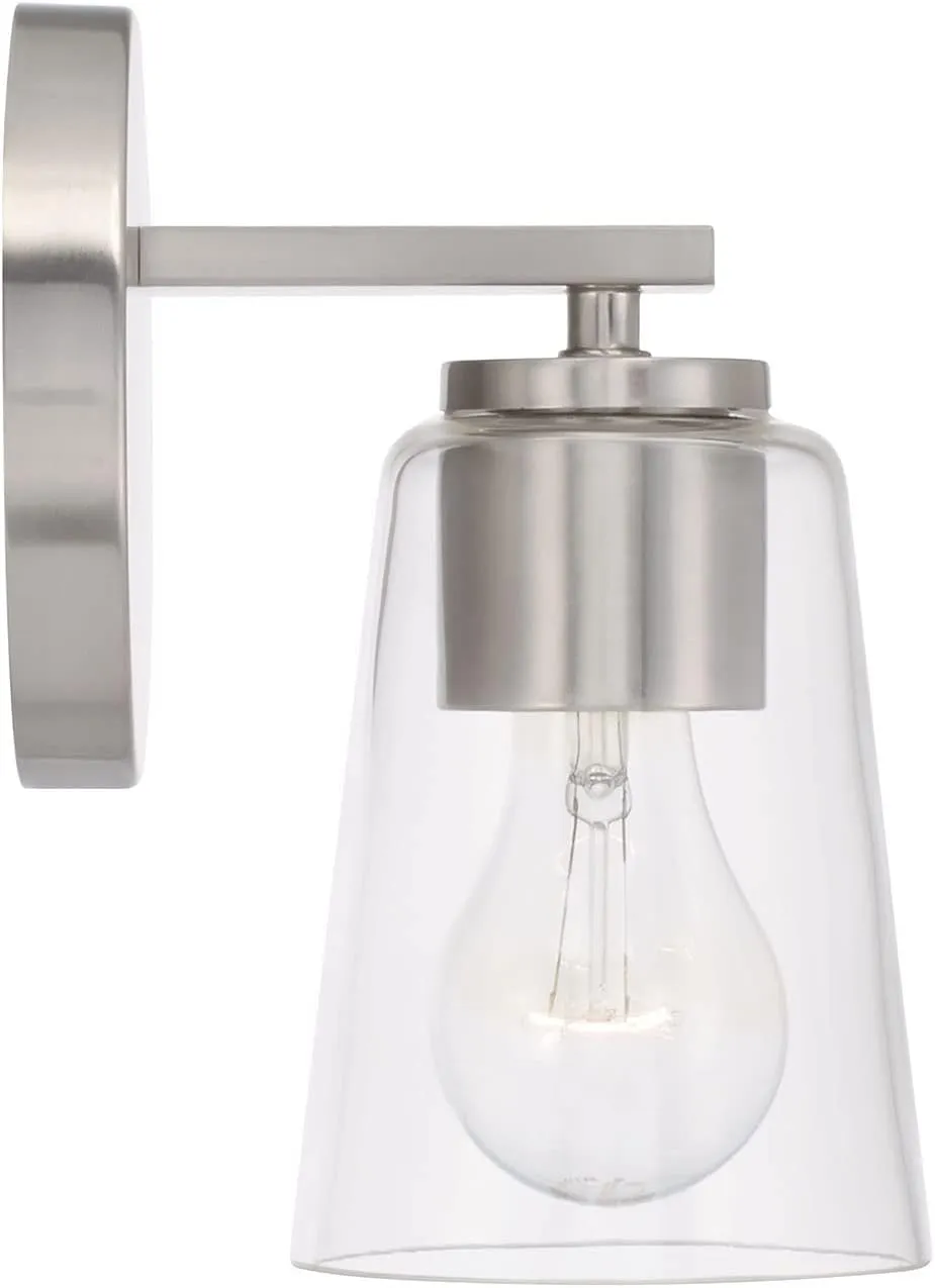 HomePlace Lighting 648611BN-537 Portman Transitional Clear Glass Cone Wall Sconce, 1-Light 100 Watt, 9" H x 5" W, Brushed/Satin Nickel
