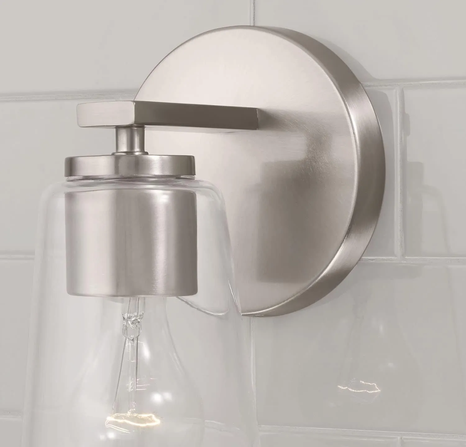 HomePlace Lighting 648611BN-537 Portman Transitional Clear Glass Cone Wall Sconce, 1-Light 100 Watt, 9" H x 5" W, Brushed/Satin Nickel