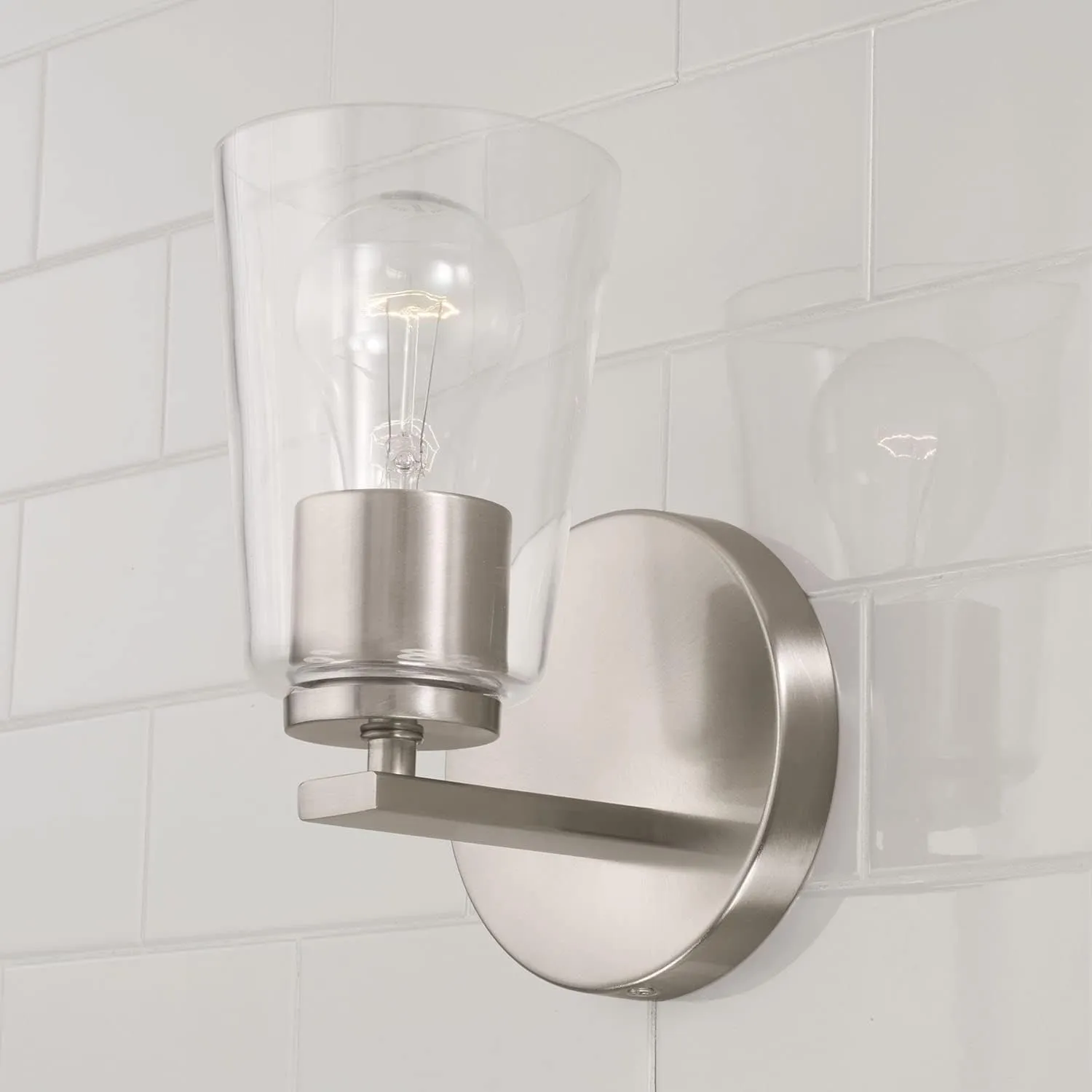 HomePlace Lighting 648611BN-537 Portman Transitional Clear Glass Cone Wall Sconce, 1-Light 100 Watt, 9" H x 5" W, Brushed/Satin Nickel