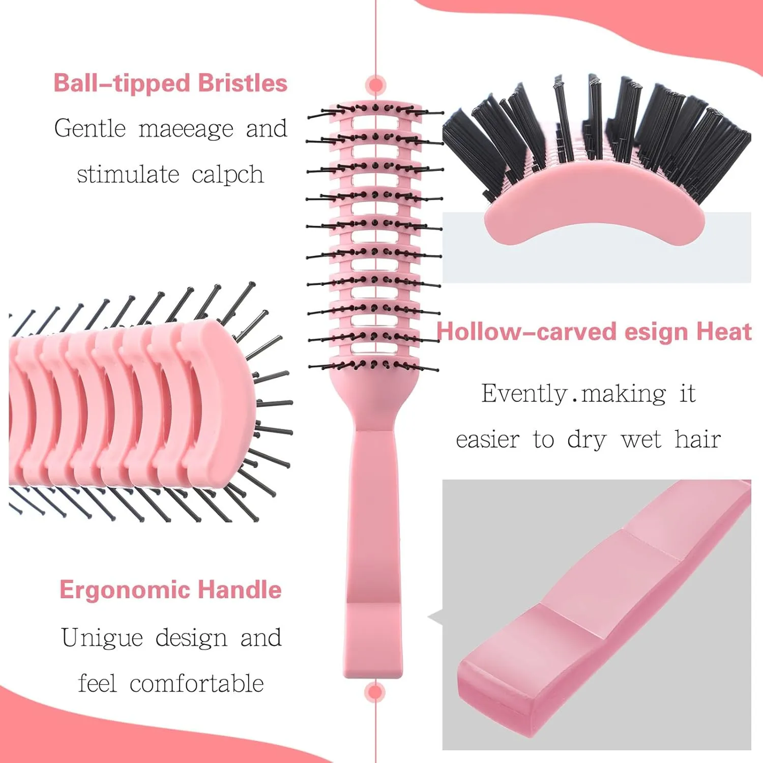 Honeydak 24 Pieces Vent Hairbrush for Women Men Dry Hairbrush for Blow Drying Curved with Ball Tipped Bristles for Wet Short Curly Straight Hair(Black,Pink,Grey,Blue)