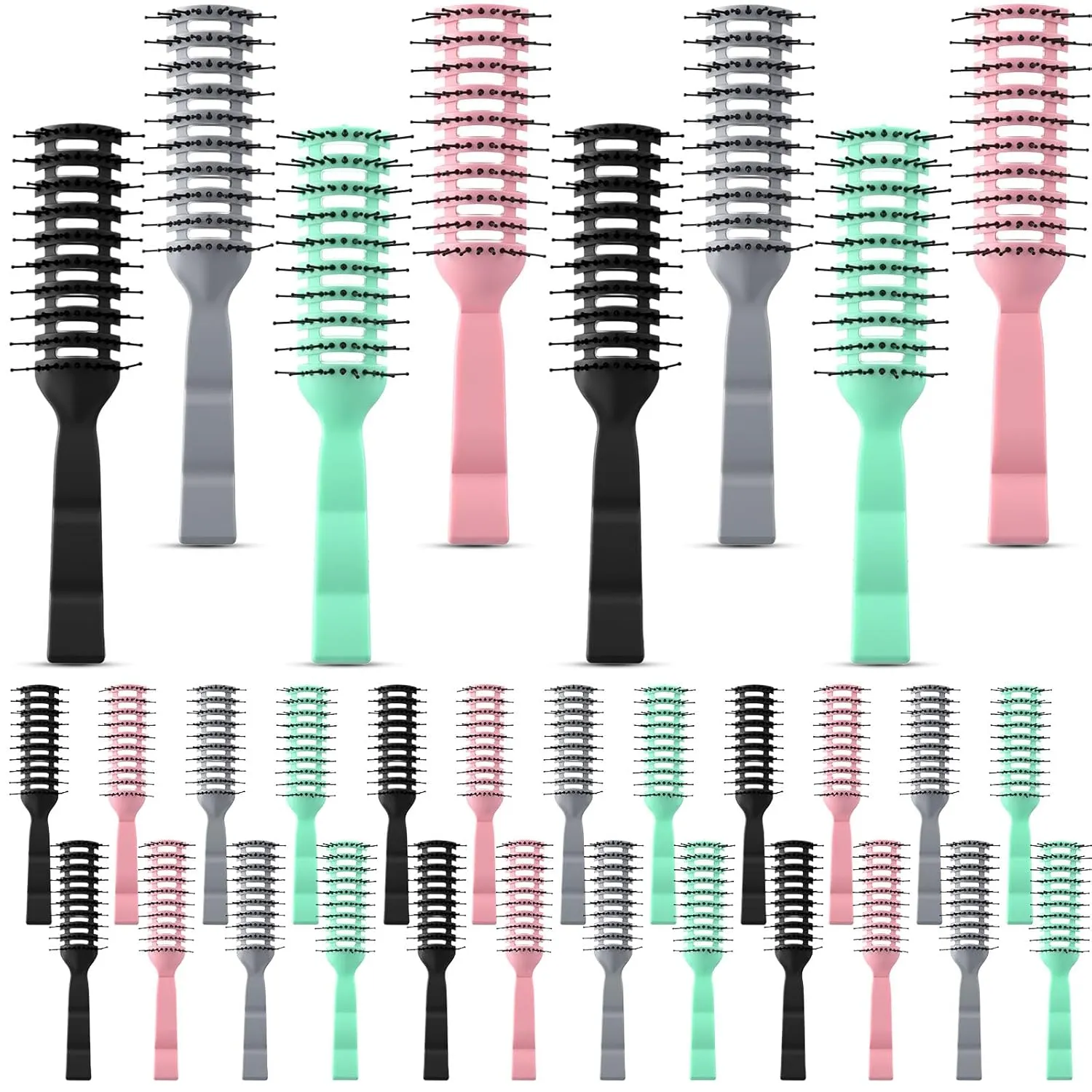 Honeydak 24 Pieces Vent Hairbrush for Women Men Dry Hairbrush for Blow Drying Curved with Ball Tipped Bristles for Wet Short Curly Straight Hair(Black,Pink,Grey,Blue)