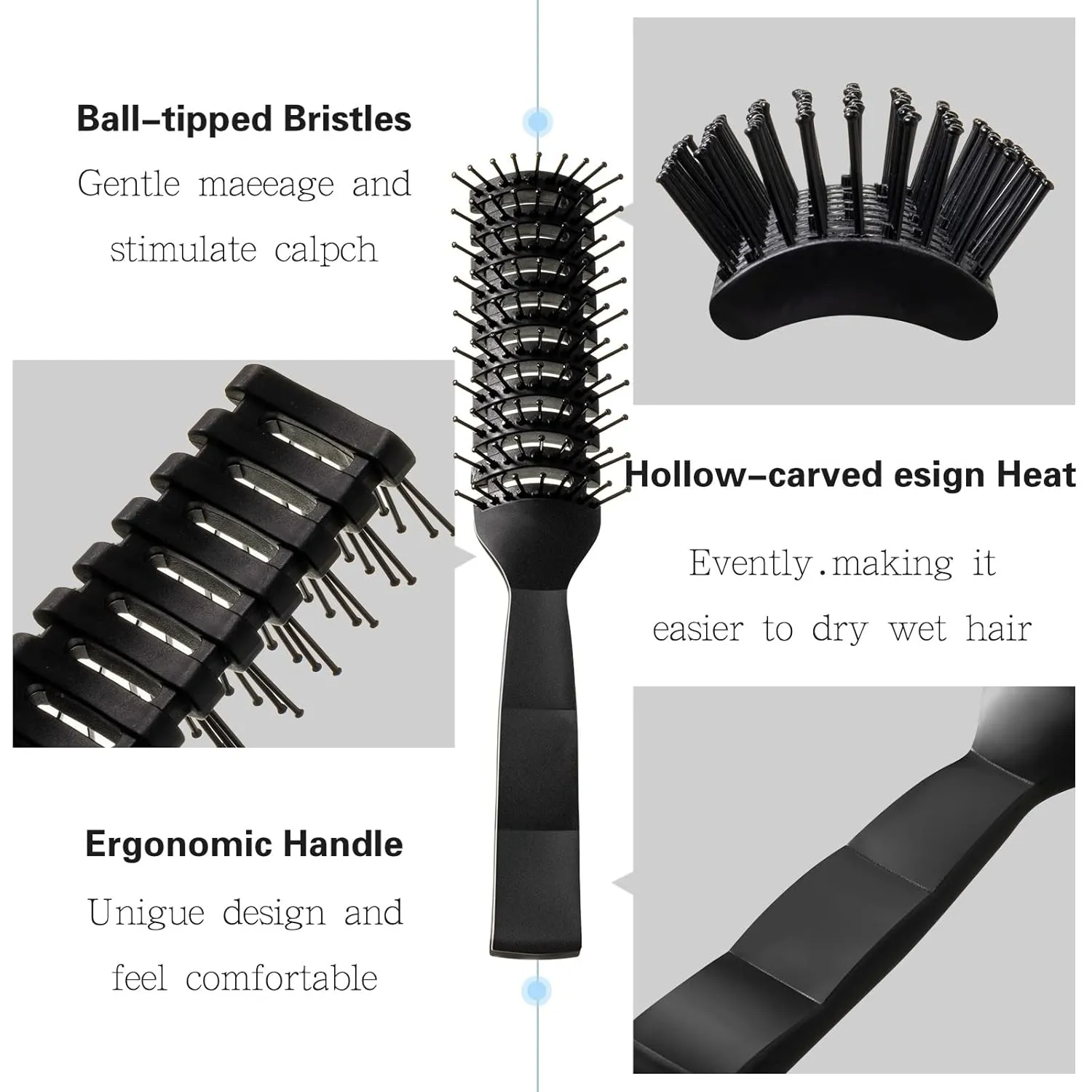 Honeydak 24 Pieces Vented Hair Brush for Men Women, Hair Blow Drying Vented Curved Hair Brush with Ball Tipped Bristles for Wet Short Curly Straight Hair, Black