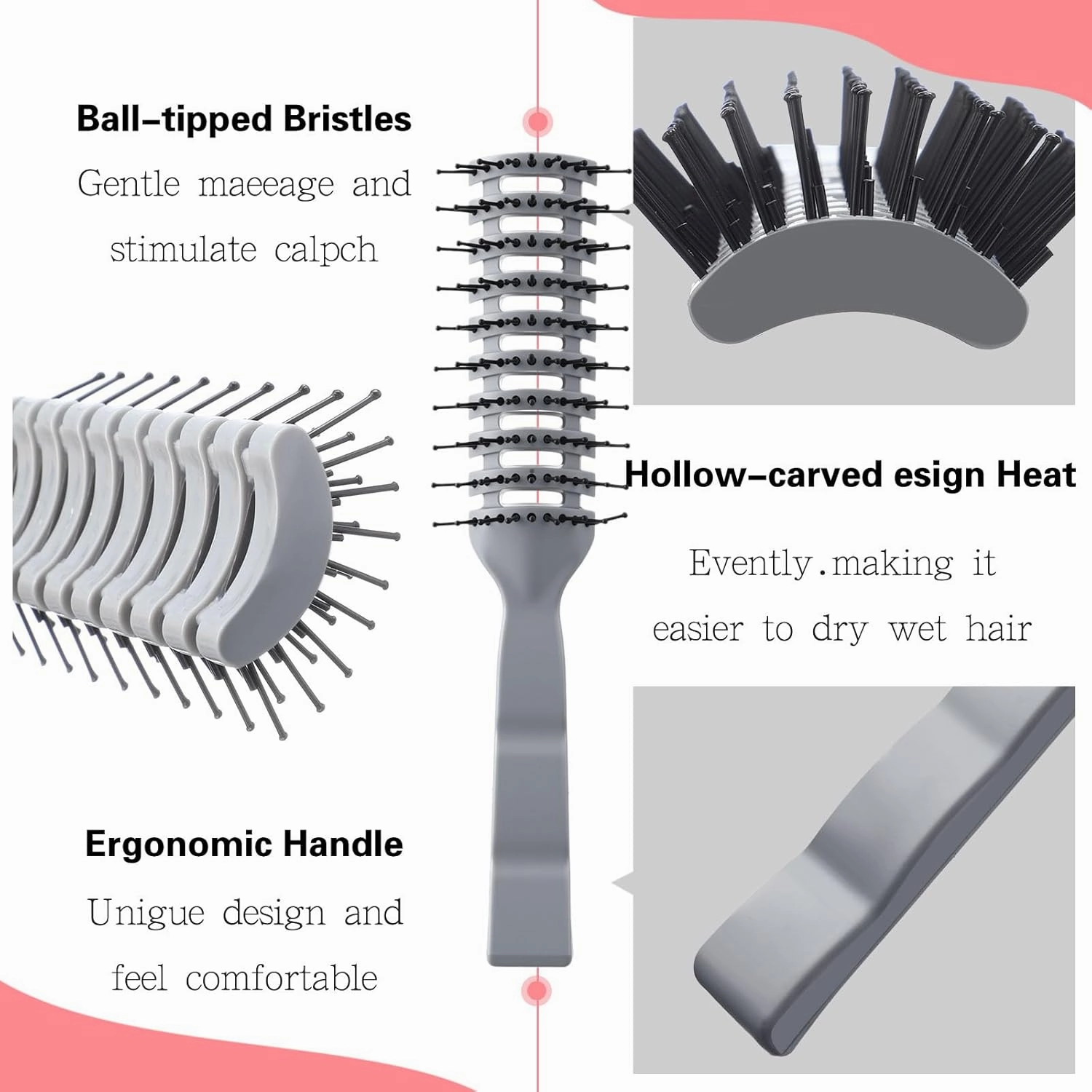 Honeydak 24 Pieces Vent Hairbrush for Women Men Dry Hairbrush for Blow Drying Curved with Ball Tipped Bristles for Wet Short Curly Straight Hair(Grey)