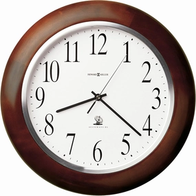 Howard Miller Murrow Wall Clock, Wooden Finish Classic Round Design with Optical Crystal Glass, Atomic Radio Controlled Movement Perfect for Home Decor, Office & Living Room Battery Operated