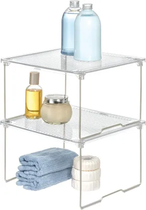 InterDesign iDesign Stackable Organizer-Cabinet Riser for Bathroom Storage-Set of 2-Clear/Satin Stacking Shelf-Small M2