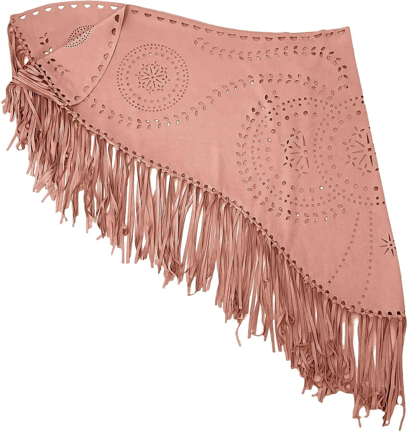 JOAU Suede Hollow Out Shawl Wraps for Women Open Front Ethnic Western Cowgirl Cardigan Capelet with Tassel Vintage Cape