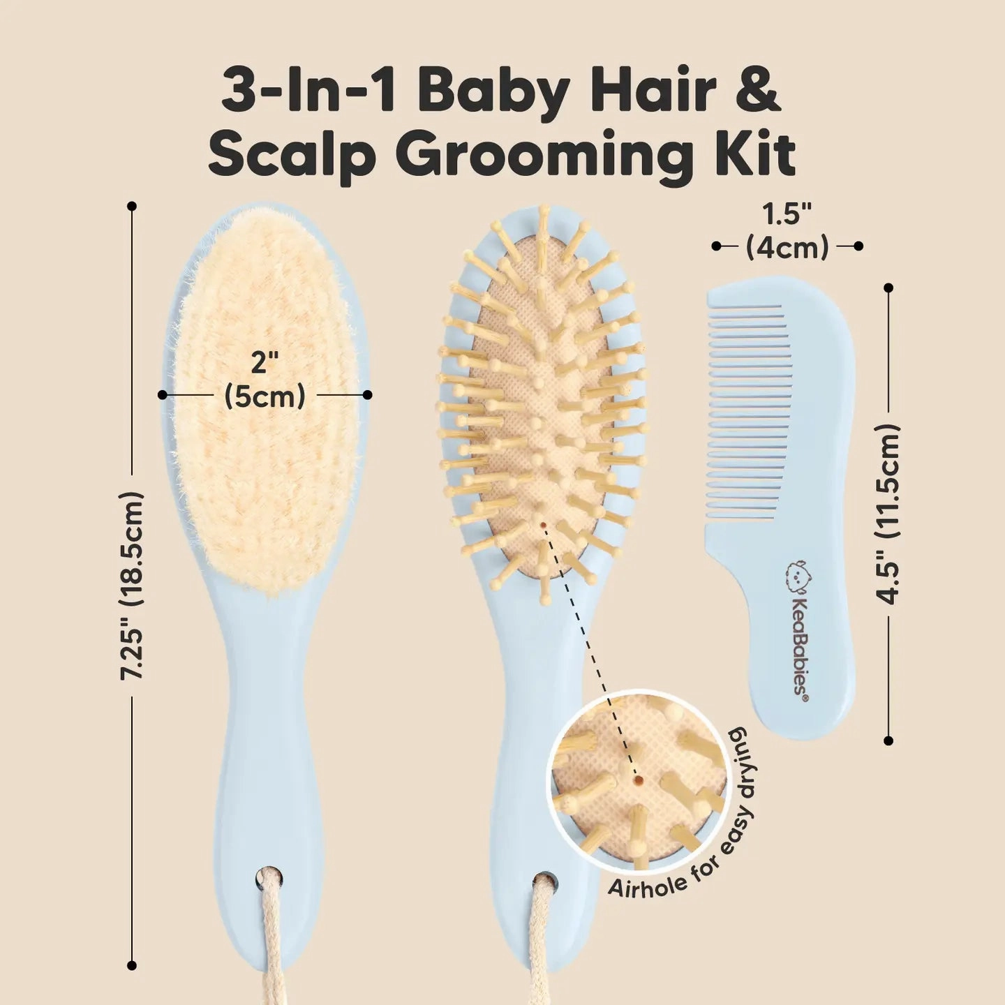 KeaBabies Baby Hair Brush and Comb Set -Frost