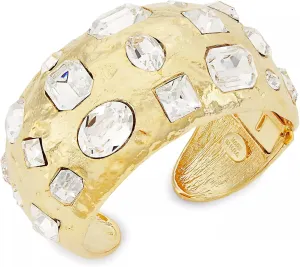 Kenneth Jay Lane, SATIN GOLD CUFF WITH CLEAR CRYSTALS ACCENTS