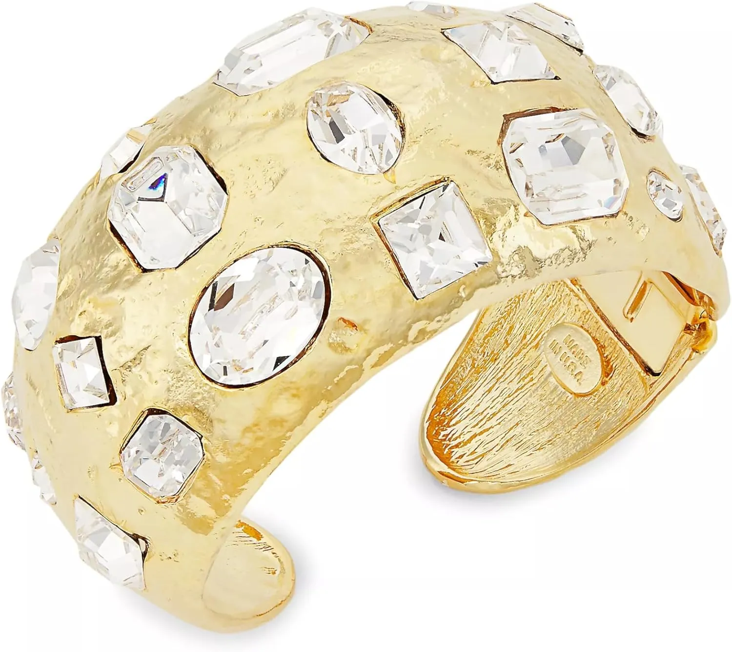 Kenneth Jay Lane, SATIN GOLD CUFF WITH CLEAR CRYSTALS ACCENTS