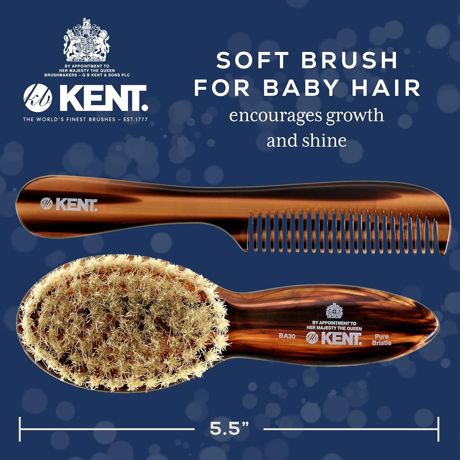 Kent BA30 Cradle Cap Baby Hair Brush with Ultra Soft Natural Bristles and Smooth Cradle Cap Comb, Baby Essentials for Newborn Hair Brush and Baby Comb