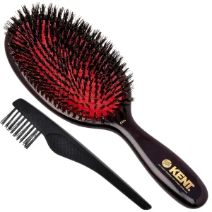 Kent CSFL Classic Shine Large Oval Cushion Straightening Brush and Hair Detangler - Natural Black Boar Bristle Hair Brush - Shine Hair Brush and Scalp Scrubber for Long Thick Hair   Hairbrush Cleaner