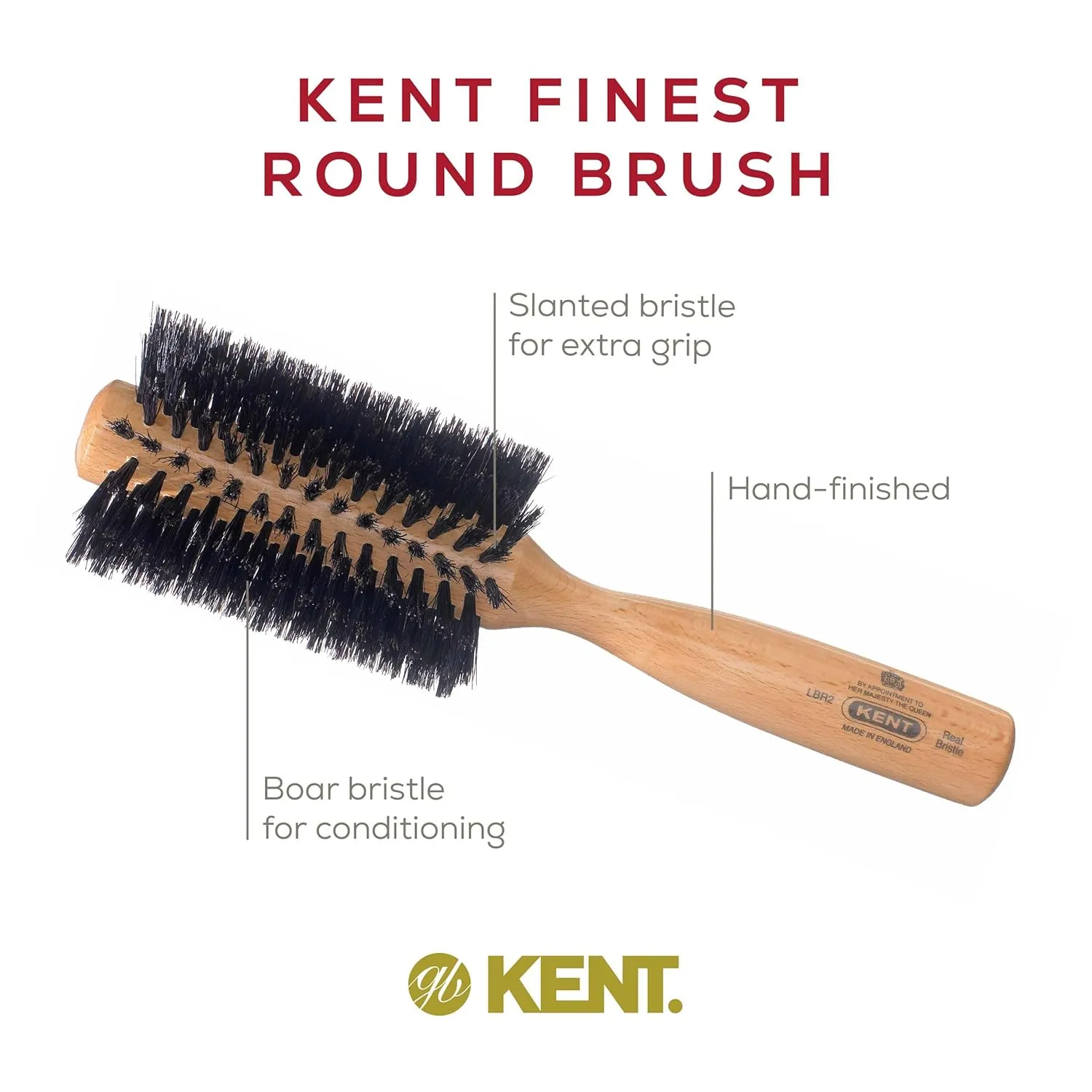 Kent LBR2 Finest Hair Brushes for Women Blow Dry Brush Made of Beechwood -Spiral Radial Boar Bristle Hairbrush for Short or Shaped Hair - Royal Salon Style Straightening Pure Wood Brush from Kent