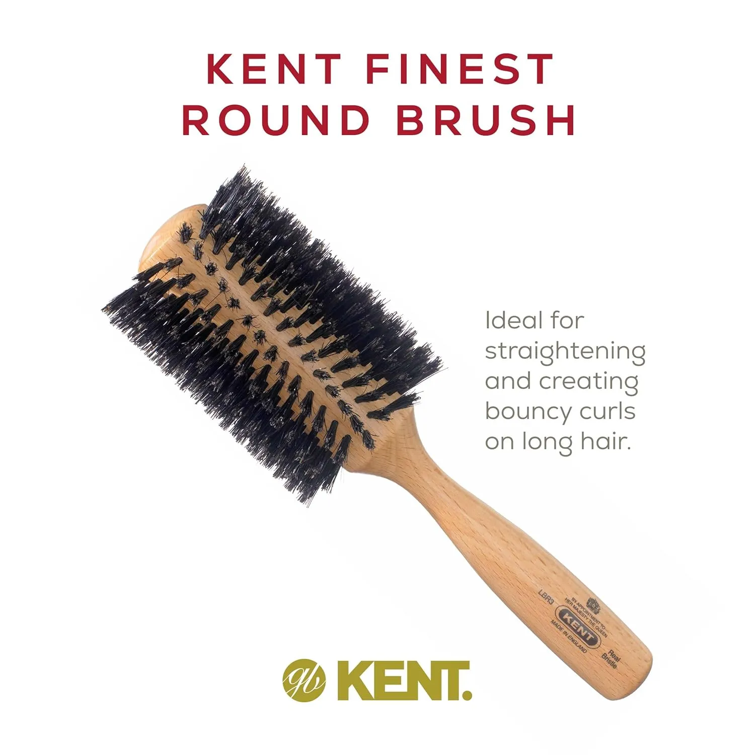 Kent LBR3 Finest Hair Brushes for Women Blow Dry Brush Made of Beechwood - Spiral Radial Boar Bristle Hairbrush for Long and Thick Hair - Royal Salon Style Straightening Pure Wood Brush from Kent
