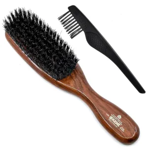 Kent LR6 Finest Dark Wood Styling Hair Brushes for Women - Natural Black Boar Bristle Hairbrush for Medium to Thick Hair of All Lengths - Dry Brush for Styling, Straightening, and Stimulating Oils