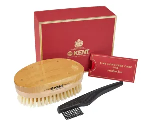 Kent MHS18 Mens Luxury Military Style Hair Brush, Wire-Laid 100% Pure White Natural Boar Bristle and Presentation Case Suitable For Daily Grooming Medium Thickness Hair. Handmade in England