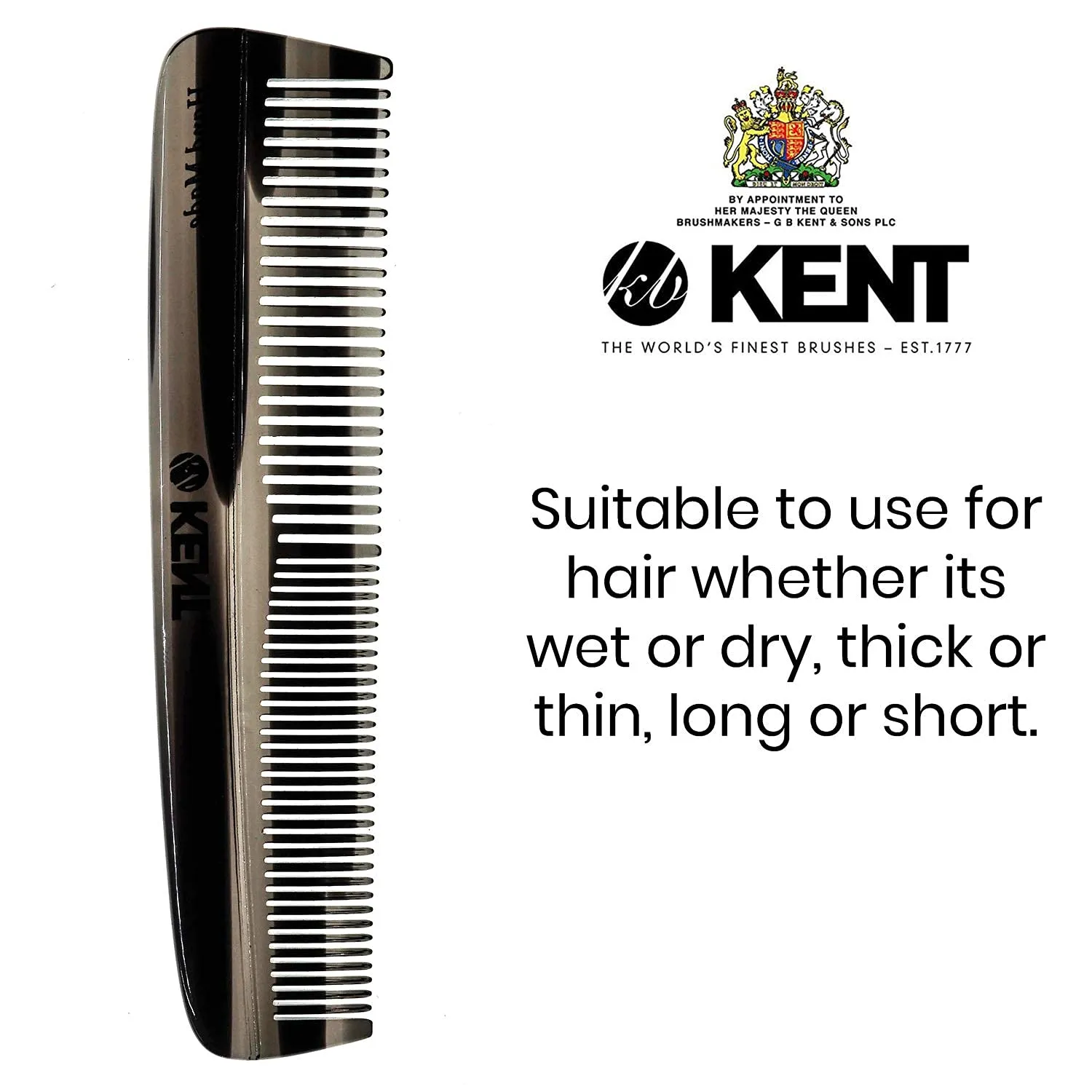 Kent R7T Fine and Wide Tooth Hair Comb, Handmade Pocket Comb for Men, Beard and Mustache Combs for Everyday Grooming and Styling, Sawcut Kent Combs, Made in England