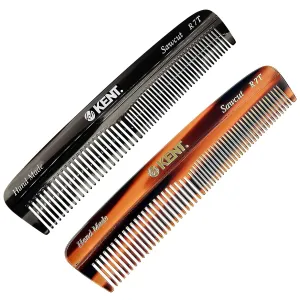 Kent R7T Fine and Wide Tooth Hair Comb, Handmade Pocket Comb for Men, Beard and Mustache Combs for Everyday Grooming and Styling, Sawcut Kent Combs, Made in England