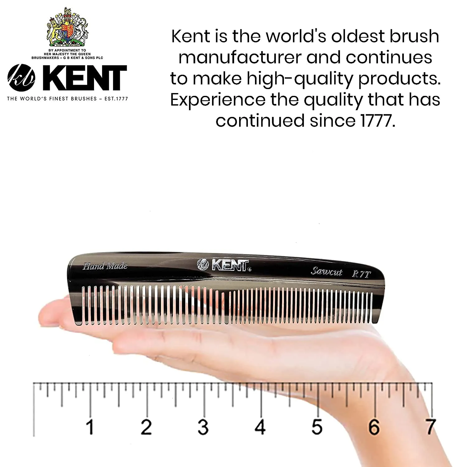 Kent R7T Fine and Wide Tooth Hair Comb, Handmade Pocket Comb for Men, Beard and Mustache Combs for Everyday Grooming and Styling, Sawcut Kent Combs, Made in England
