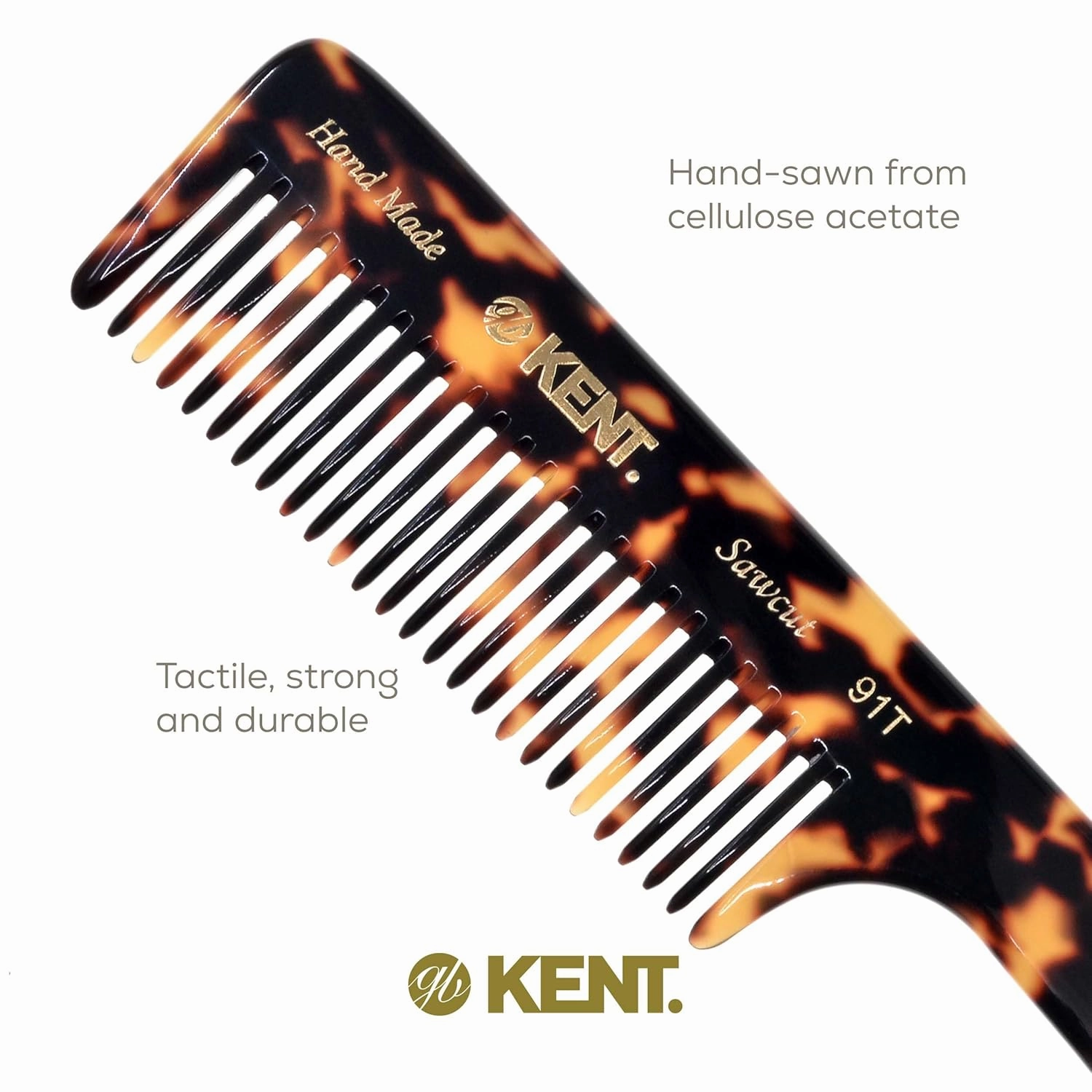 Kent 91TY Detangler Comb for Women - Wide Tooth Hair Comb for Curly and Wavy Hair, Wet Hair Comb, Large Handle Shower Comb for Effective Detangling