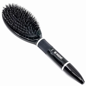 Kent KS52 Medium Oval Cushion Straightening Brush - Natural Black Boar Bristle Hair Brush with Nylon Quills - Shine Hair Brush and Scalp Scrubber for Short to Shoulder Length Hair