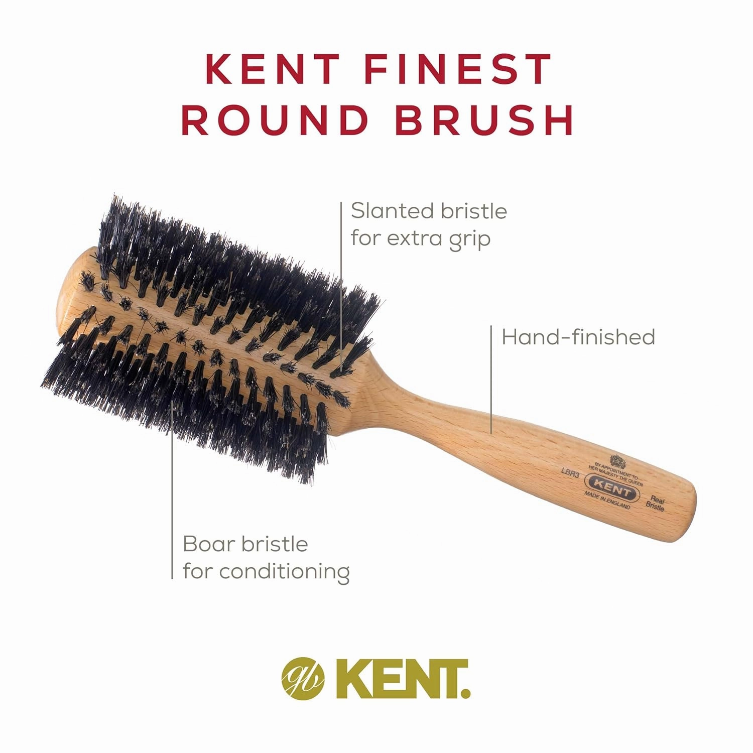 KENT LBR3 Finest Hair Brushes for Women Blow Dry Brush Made of Beechwood - Spiral Radial Boar Bristle Hairbrush for Long and Thick Hair - Royal Salon Style Straightening Pure Wood Brush
