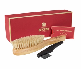 Kent LHS9 Satinwood Pure White Wire-Laid Natural Boar Bristle Oval Hairbrush in a Silk Lined Presentation Case for Daily Grooming Medium Thickness Hair and Promotes Natural Shine. Handmade in England