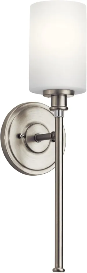 Kichler Joelson 18.25" 1 Light Wall Sconce with Satin Etched Cased Opal and Clear Glass Accent Glass in Brushed Nickel