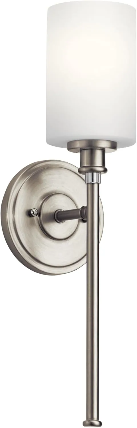 Kichler Joelson 18.25" 1 Light Wall Sconce with Satin Etched Cased Opal and Clear Glass Accent Glass in Brushed Nickel