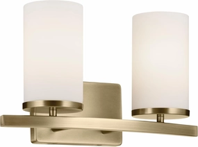 KICHLER Crosby 15.25" 2-Light Vanity Light with Satin Etched Cased Opal Glass in Natural Brass, for Bathroom, Powder Room, (15.25" x 8.75"), 45496NBR
