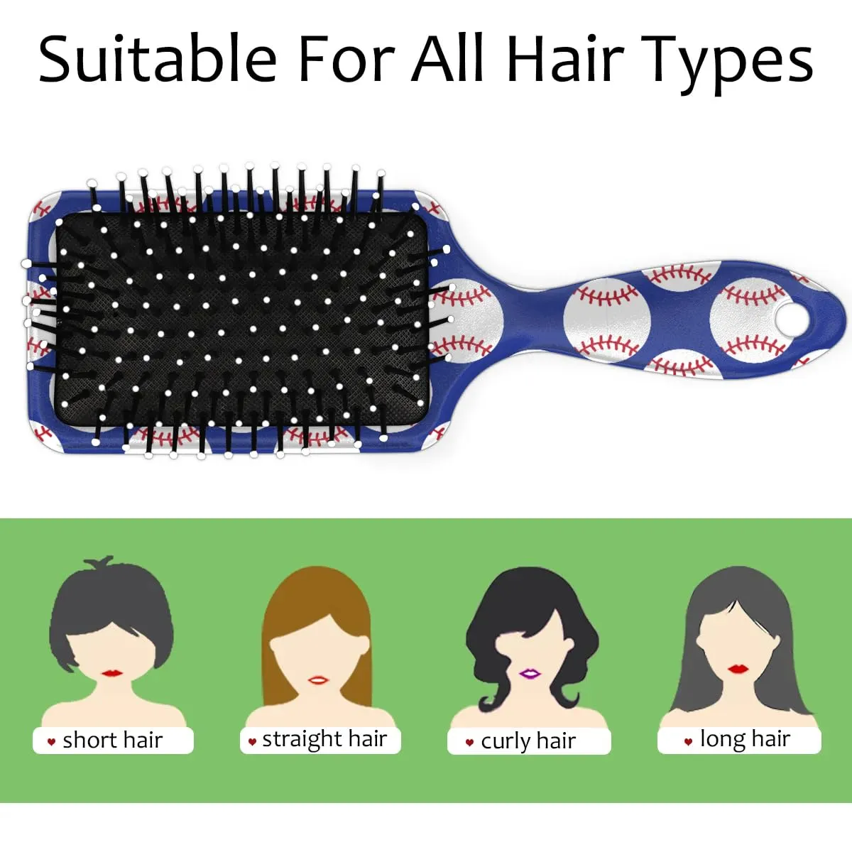 Kids Detangler Hair Brush Hairbrush for Boys Girls, Detangling Brush Smooth for Wet Dry Thin Long Curly Hair, Glide Through Tangles with Ease and Massage Scalp (Blue Baseball)