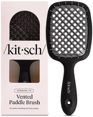 Kitsch Lightweight Vented Hair Brush Detangler for Women, Men & Toddlers - All Hair Types | Soft Bristle Hairbrush for Hair Care | Easy-to-Hold Hair Dryer Brush | Detangling & Blow Drying - Black