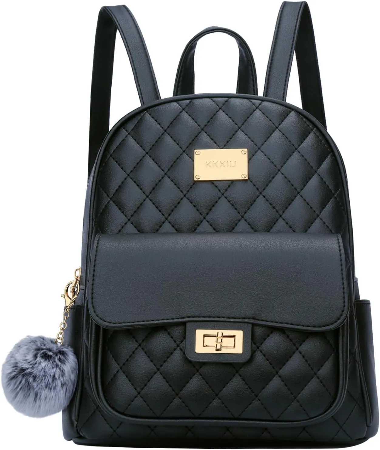 KKXIU Teen Girls Fashion 9"*11"Small Backpack Purse for Women and Ladies Quilted Synthetic Leather Mini Bookbag (a-black)