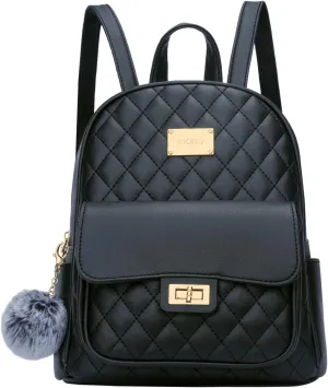 KKXIU Teen Girls Fashion 9"*11"Small Backpack Purse for Women and Ladies Quilted Synthetic Leather Mini Bookbag (a-black)