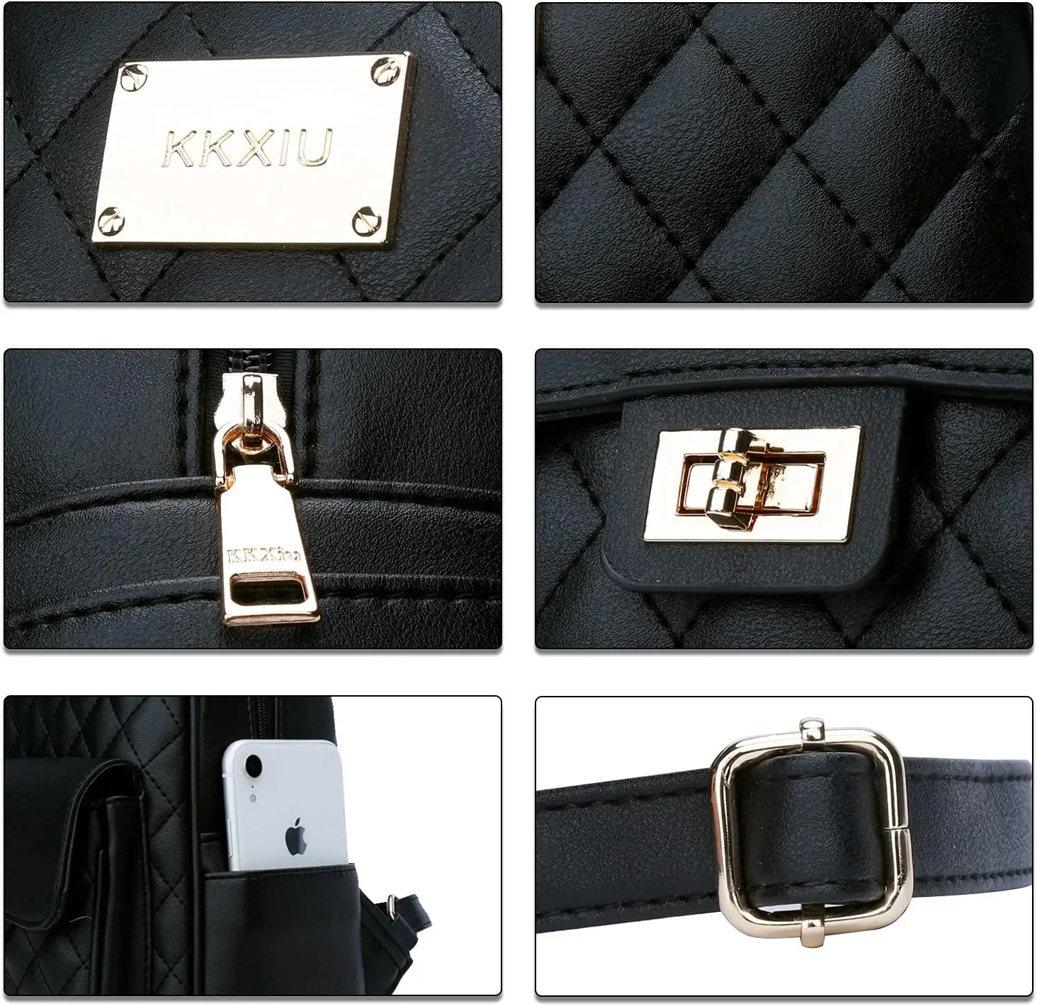 KKXIU Teen Girls Fashion 9"*11"Small Backpack Purse for Women and Ladies Quilted Synthetic Leather Mini Bookbag (a-black)