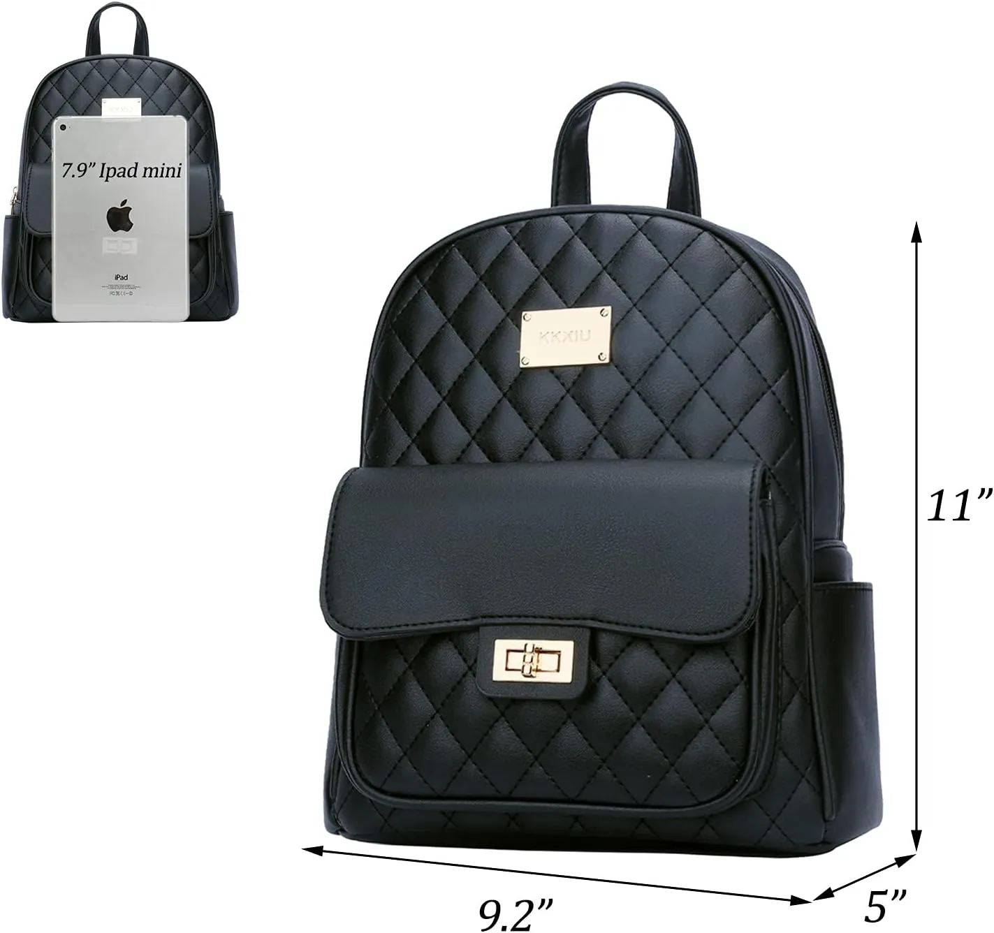 KKXIU Teen Girls Fashion 9"*11"Small Backpack Purse for Women and Ladies Quilted Synthetic Leather Mini Bookbag (a-black)