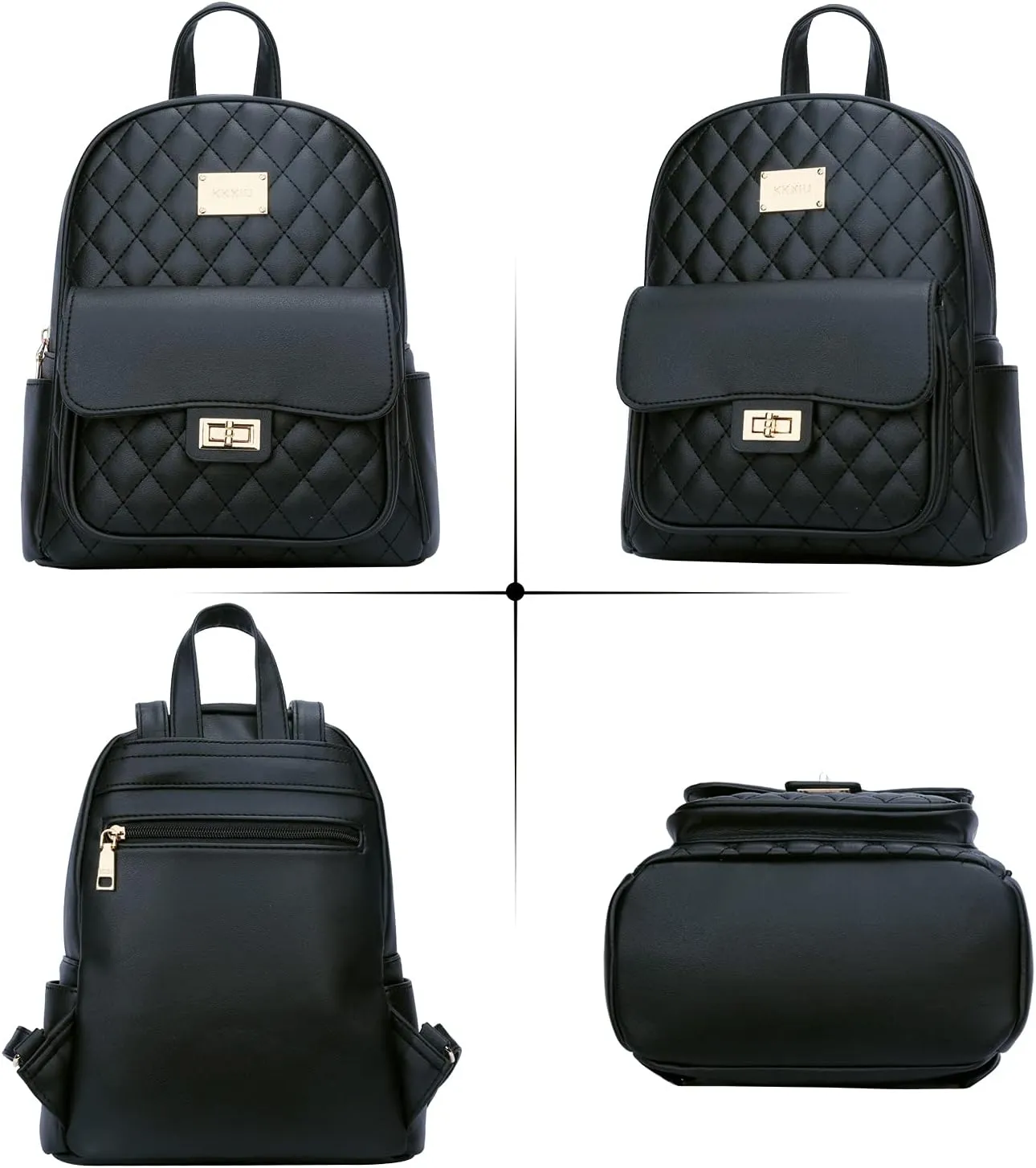 KKXIU Teen Girls Fashion 9"*11"Small Backpack Purse for Women and Ladies Quilted Synthetic Leather Mini Bookbag (a-black)