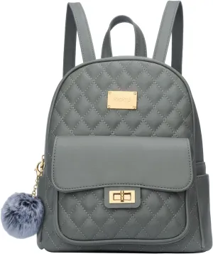 KKXIU Teen Girls Fashion 9"*11"Small Backpack Purse for Women and Ladies Quilted Synthetic Leather Mini Bookbag (a-grey)
