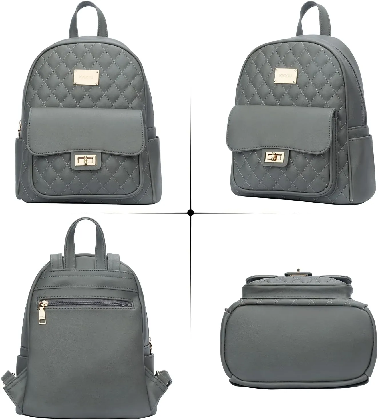 KKXIU Teen Girls Fashion 9"*11"Small Backpack Purse for Women and Ladies Quilted Synthetic Leather Mini Bookbag (a-grey)