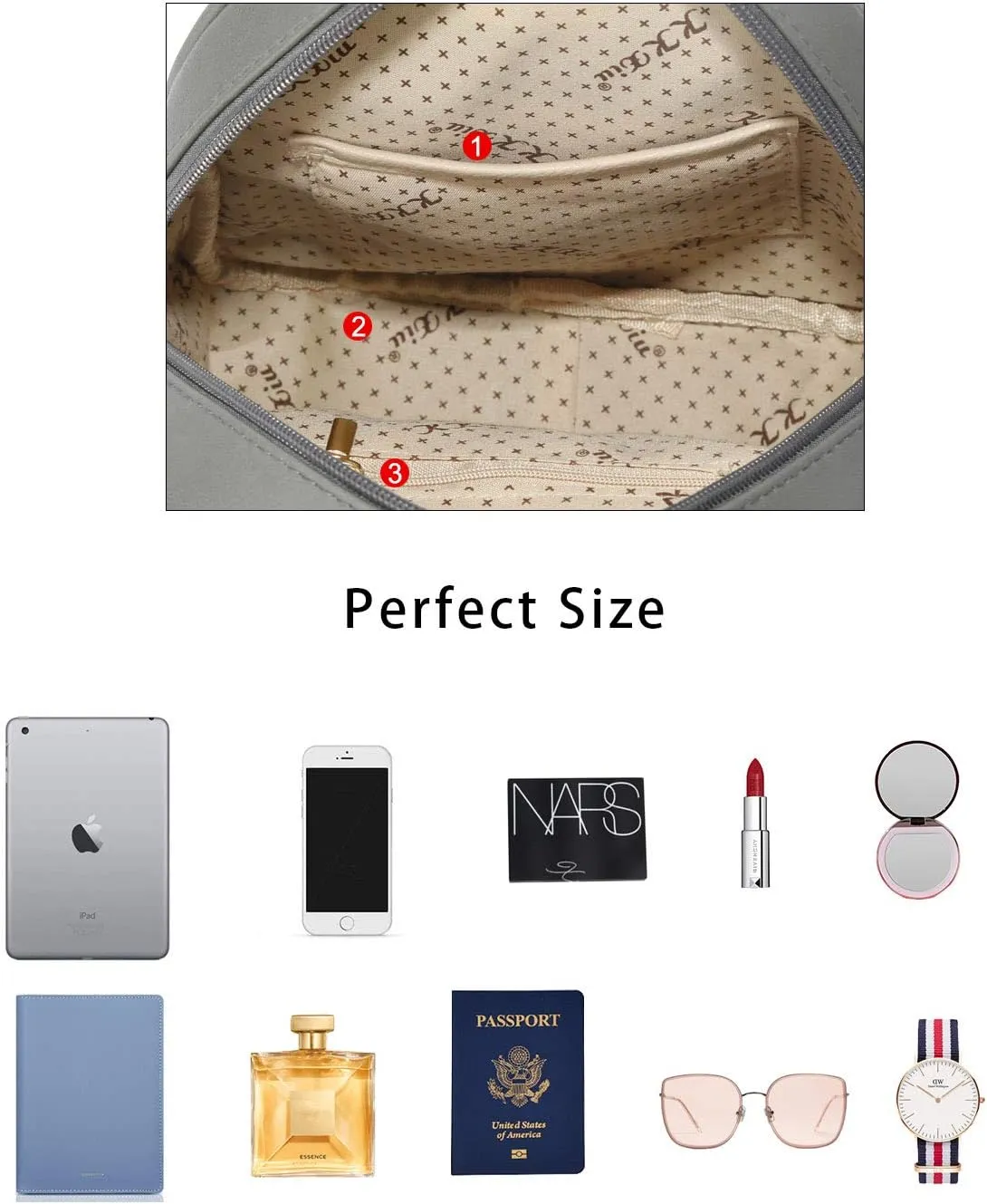 KKXIU Teen Girls Fashion 9"*11"Small Backpack Purse for Women and Ladies Quilted Synthetic Leather Mini Bookbag (a-grey)