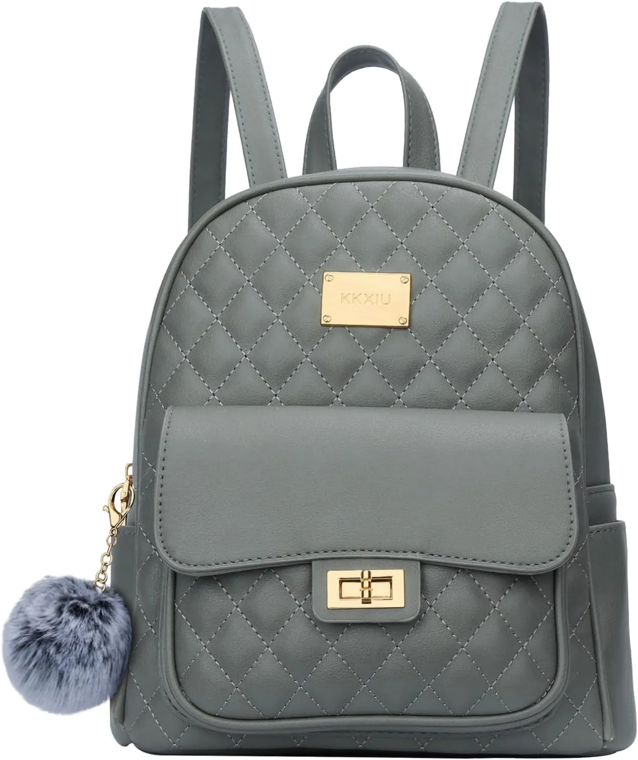 KKXIU Teen Girls Fashion 9"*11"Small Backpack Purse for Women and Ladies Quilted Synthetic Leather Mini Bookbag (a-grey)