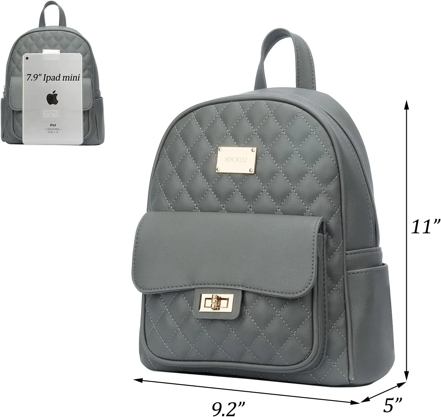 KKXIU Teen Girls Fashion 9"*11"Small Backpack Purse for Women and Ladies Quilted Synthetic Leather Mini Bookbag (a-grey)