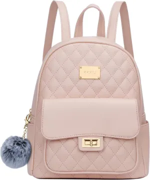KKXIU Teen Girls Fashion 9"*11"Small Backpack Purse for Women and Ladies Quilted Synthetic Leather Mini Bookbag (a-pink)