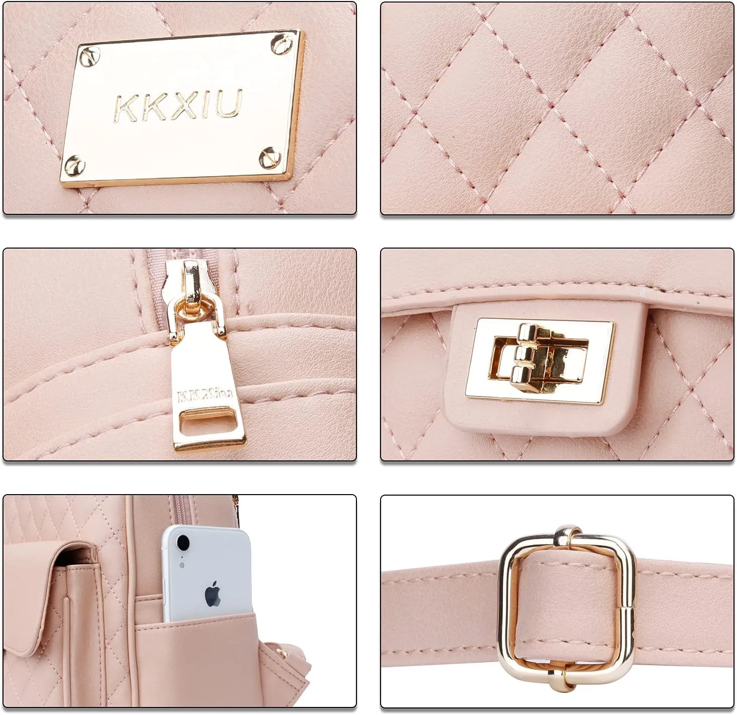KKXIU Teen Girls Fashion 9"*11"Small Backpack Purse for Women and Ladies Quilted Synthetic Leather Mini Bookbag (a-pink)