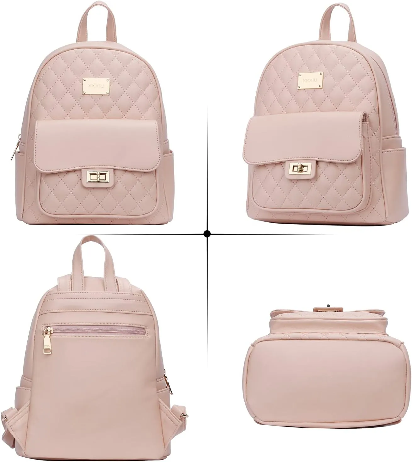 KKXIU Teen Girls Fashion 9"*11"Small Backpack Purse for Women and Ladies Quilted Synthetic Leather Mini Bookbag (a-pink)